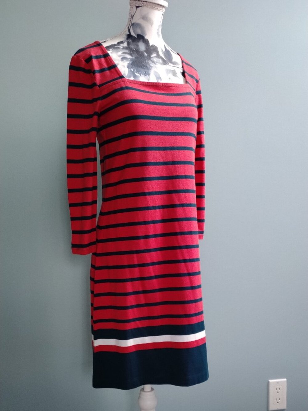 Tommy Hilfiger T-Shirt dress, Coral-Red and Navy Stripes, New XS